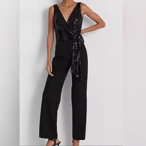 Lauren Ralph Lauren Women's Sequined Evening Party Jumpsuit Black Size 14